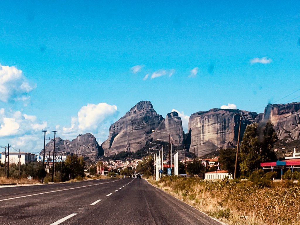 First view of Meteora just outside Kalambaka